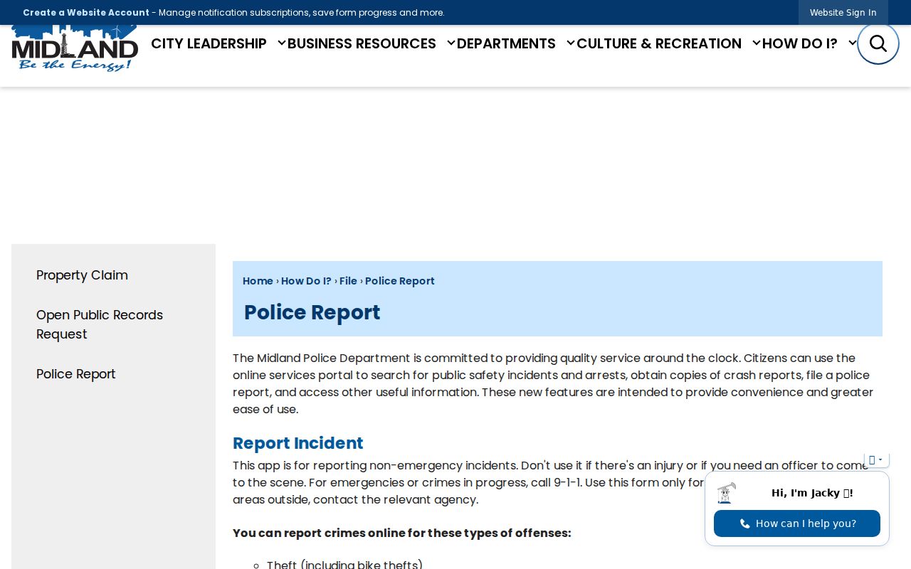 Midland criminal records online police reporting limits