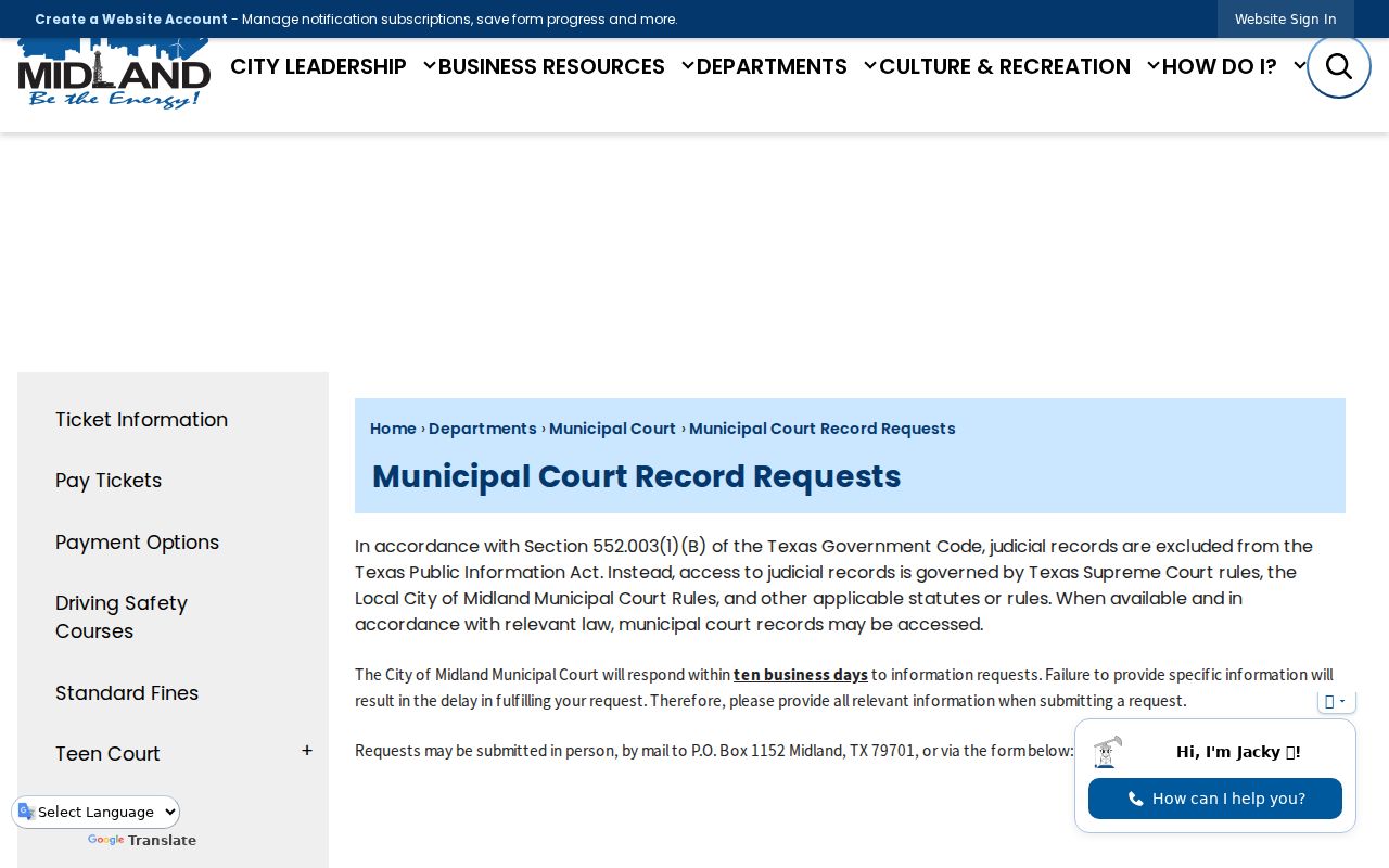 Midland Municipal Court criminal case record request form