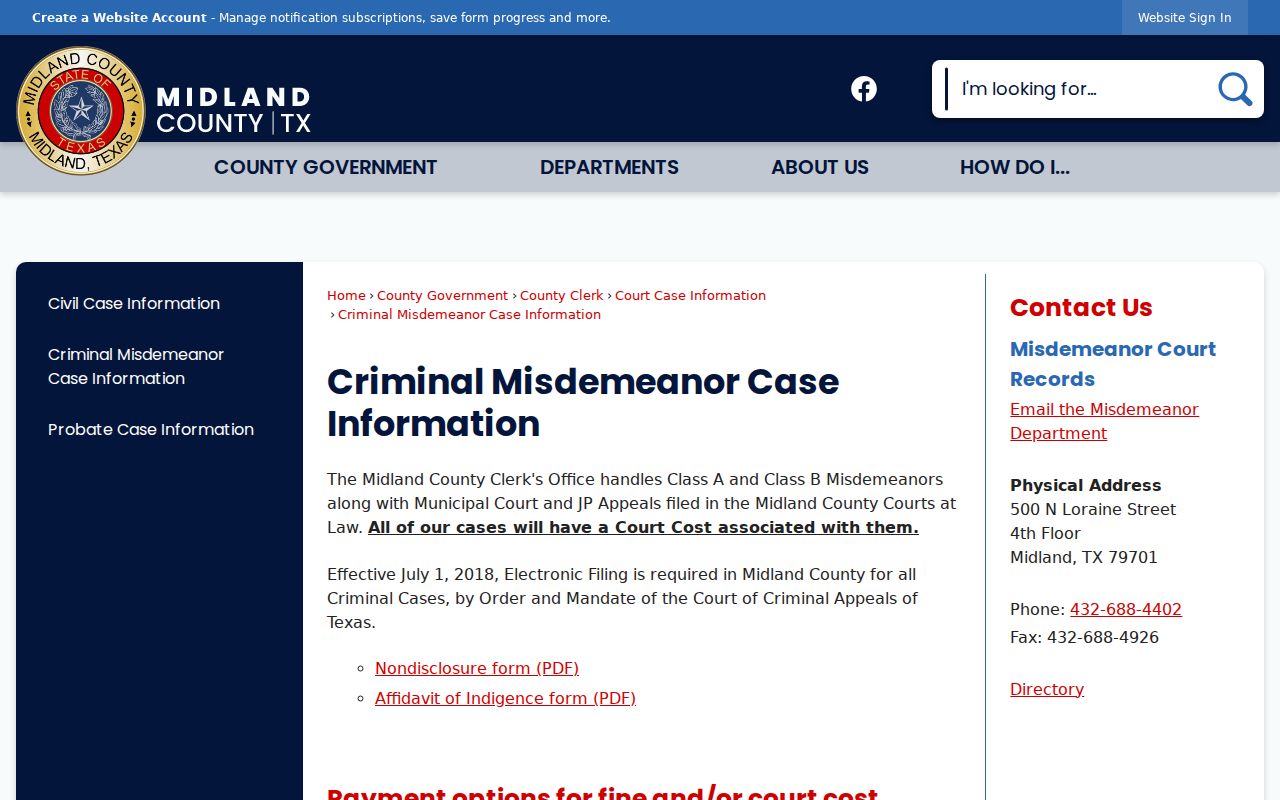 Midland County misdemeanor criminal record information