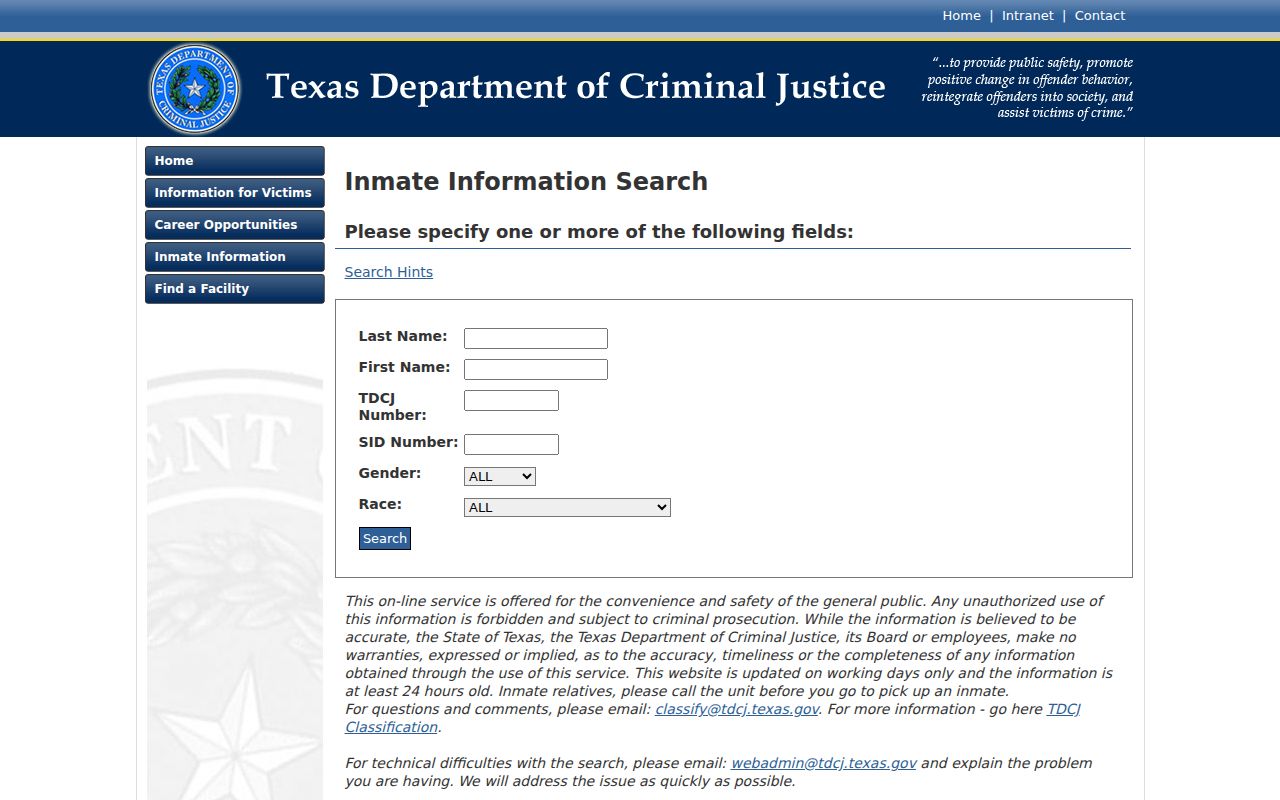 Midland County criminal record TDCJ inmate search