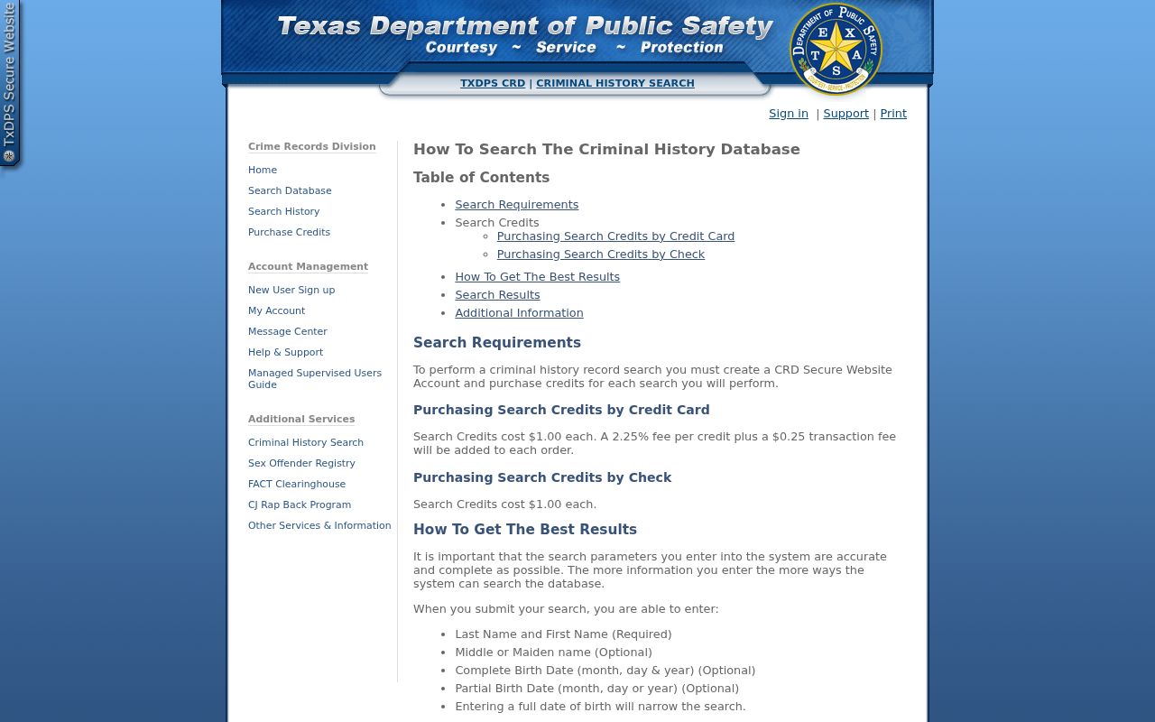 Midland County criminal history Texas DPS conviction search