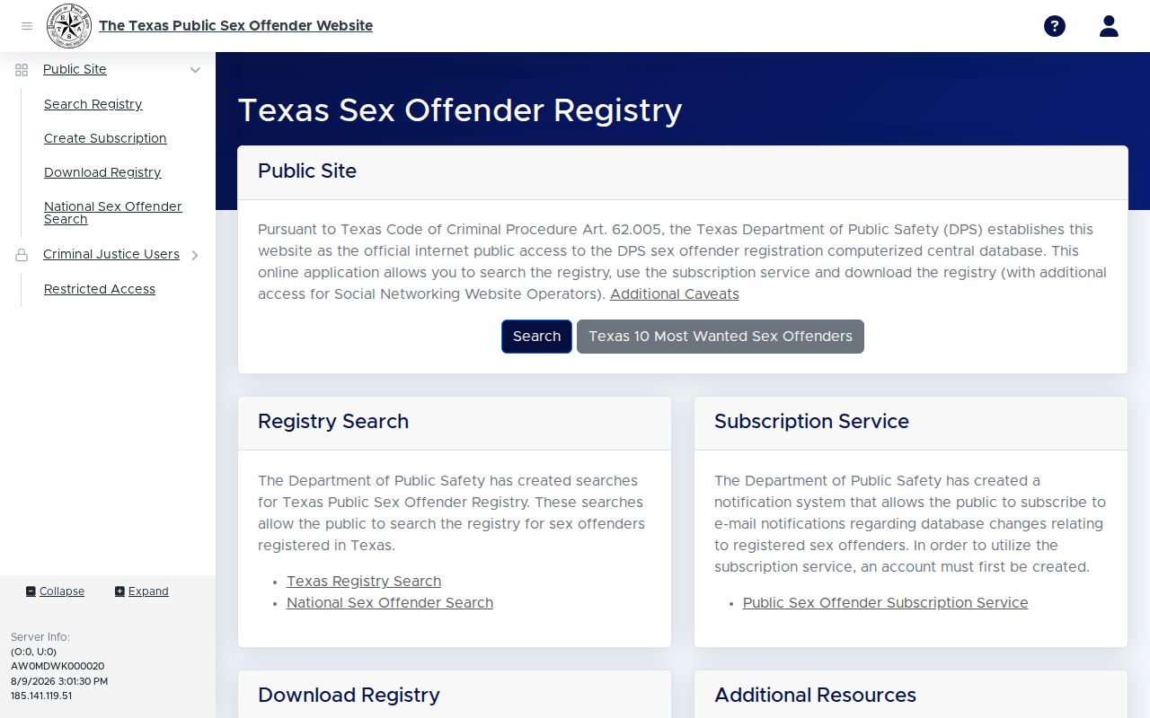 Midland County criminal records Texas sex offender registry