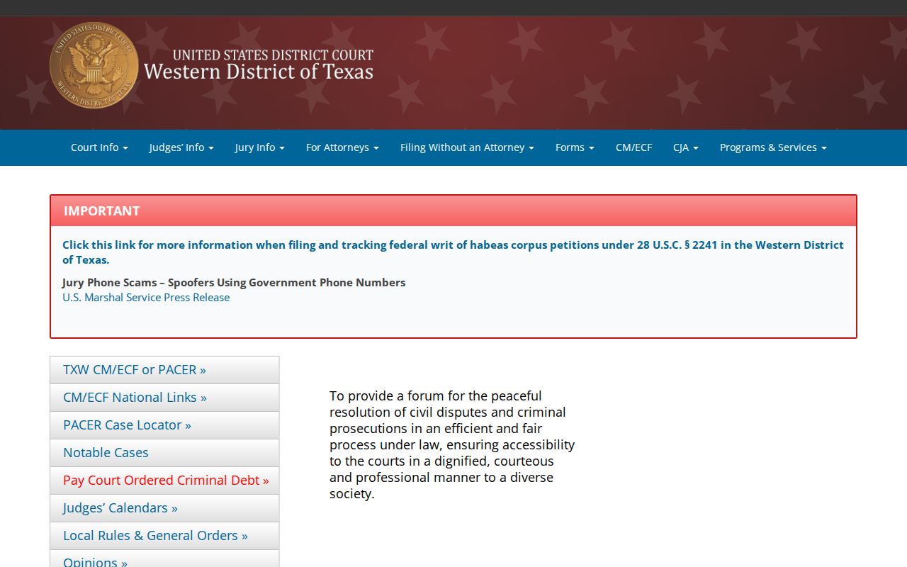 Midland County criminal history Western District federal court